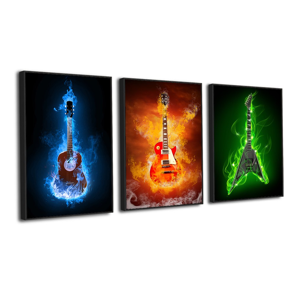 Electric Energy – 3-Piece Guitar Canvas Wall Art