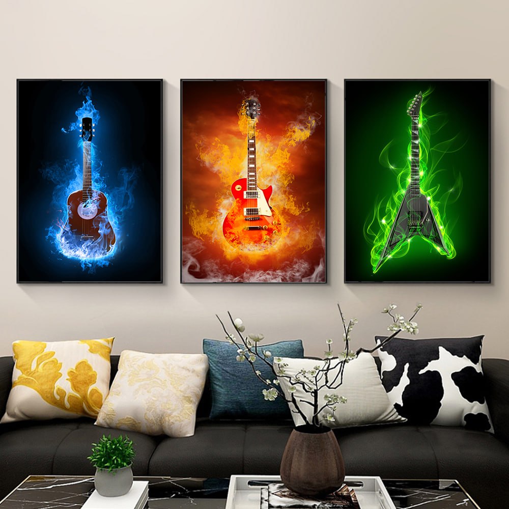 Electric Energy – 3-Piece Guitar Canvas Wall Art