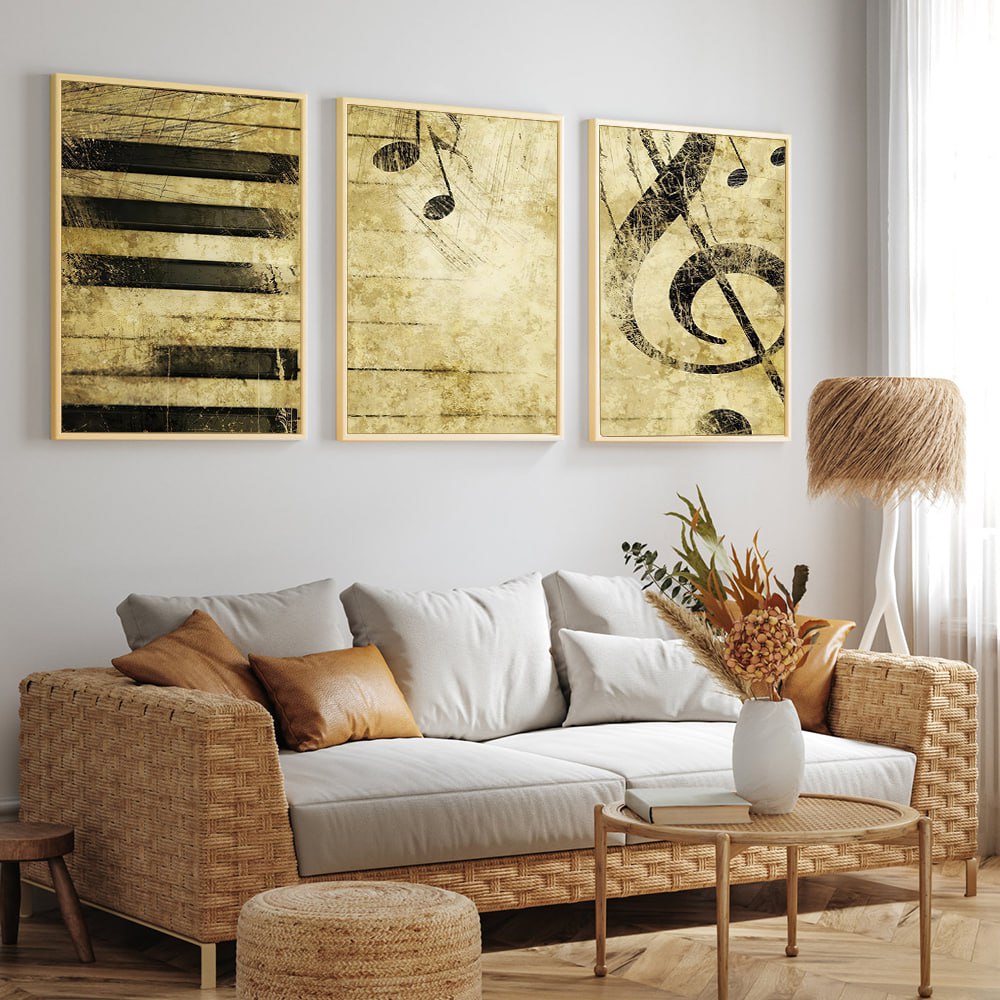 Vintage Melody – 3-Piece Music Canvas Wall Art