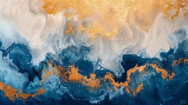 Blue and Gold Marble Effect Canvas Wall Art