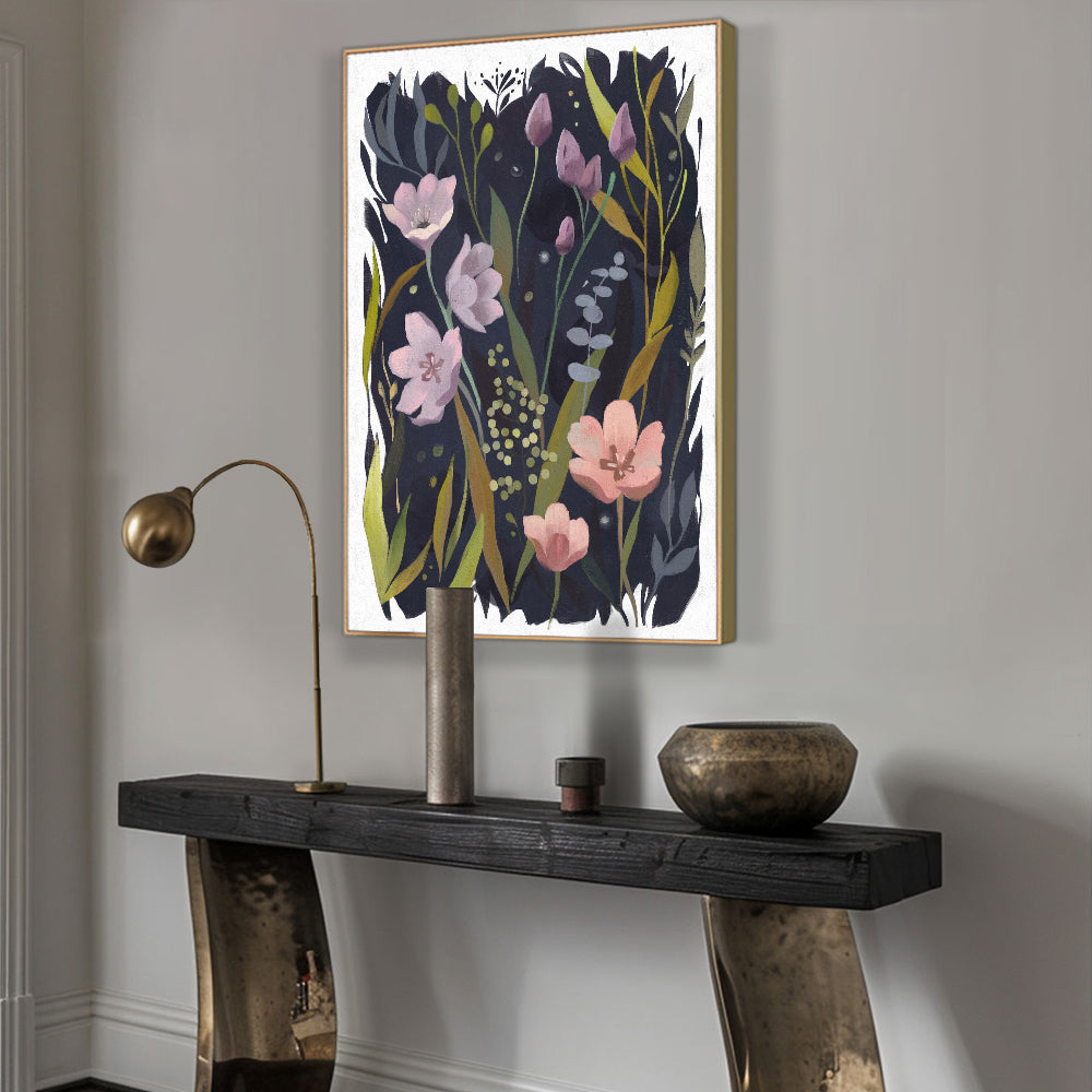 Whimsical Night Floral Canvas Wall Art