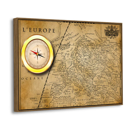 Vintage Europe Map With Compass Canvas Wall Art