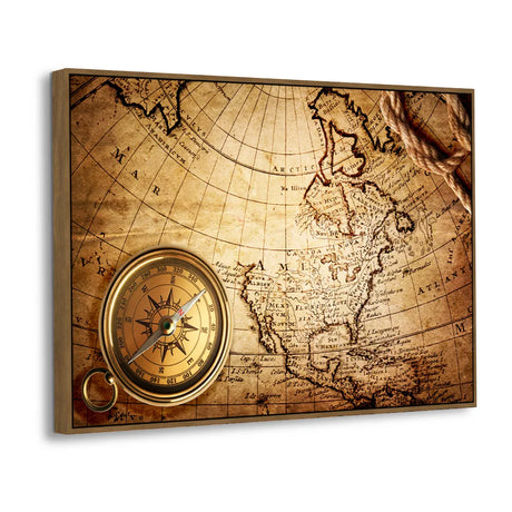Ancient Paths: World Map With Nautical Compass And Rope Canvas Wall Art