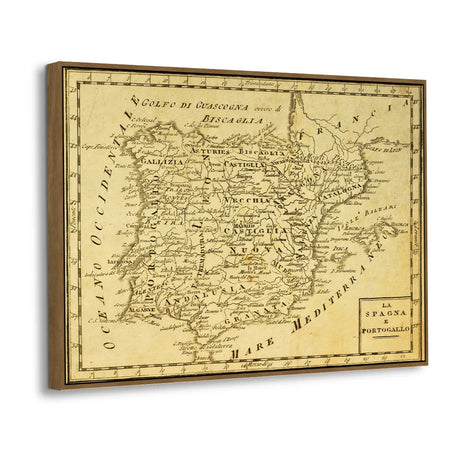 Antique Spain And Portugal Map Canvas Wall Art