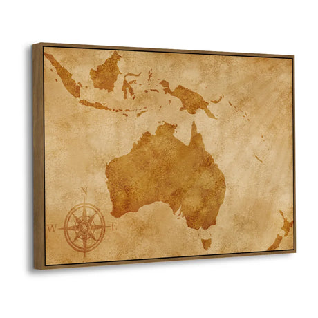 Vintage Australia Map With Compass Canvas Wall Art