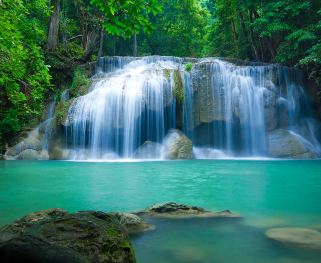 Emerald Serenity Tropical Waterfall Canvas Wall Art