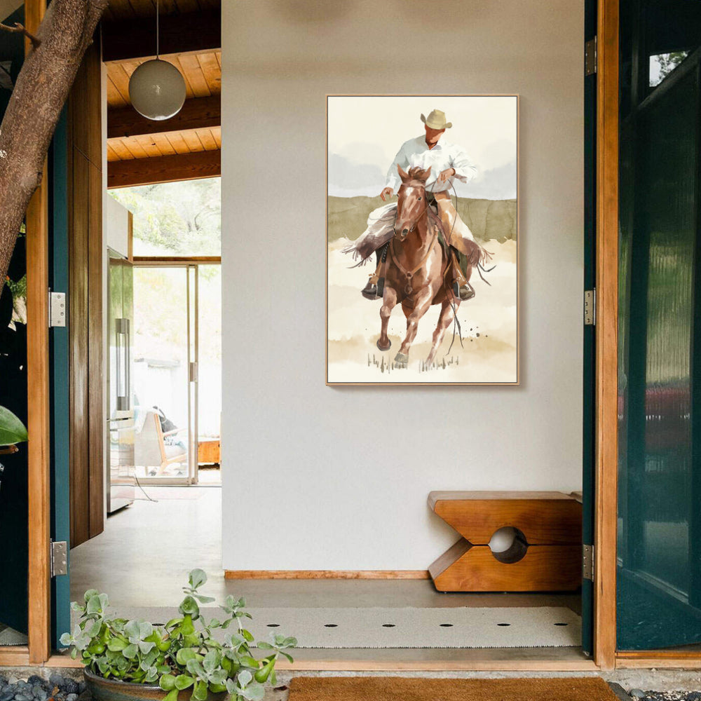 Cowboy On Horseback Canvas Wall Art