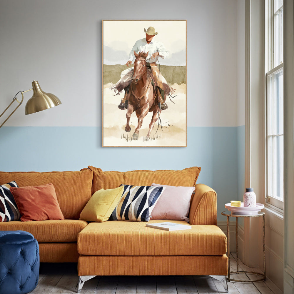 Cowboy On Horseback Canvas Wall Art