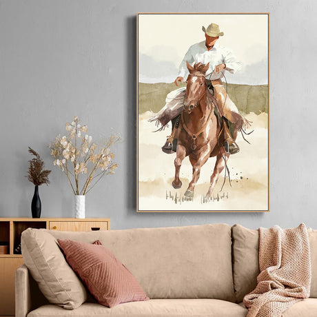 Cowboy On Horseback Canvas Wall Art