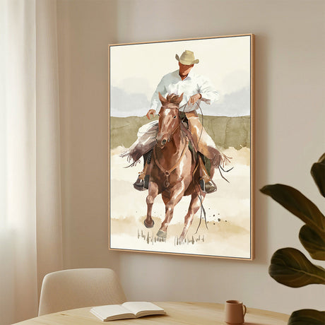 Cowboy On Horseback Canvas Wall Art