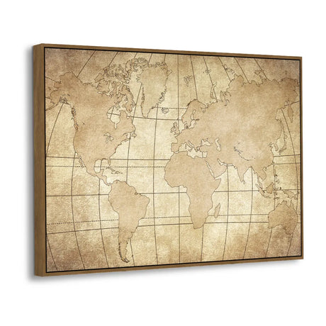 Antique Beige Travel Décor Minimalist Vintage World Map Canvas Wall Art