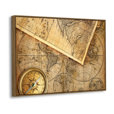 Antique Nautical Decor Vintage World Map With Compass Canvas Wall Art