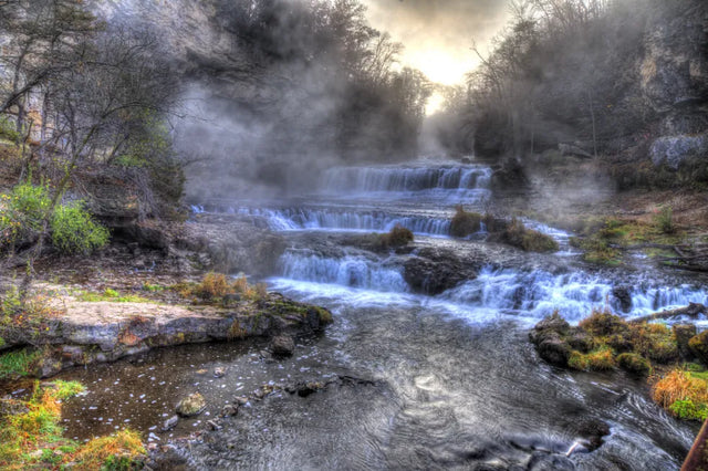 Misty Woodland Cascade Waterfall Canvas Wall Art