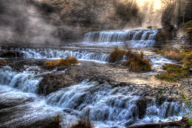Golden Mist Cascade Waterfall Canvas Wall Art