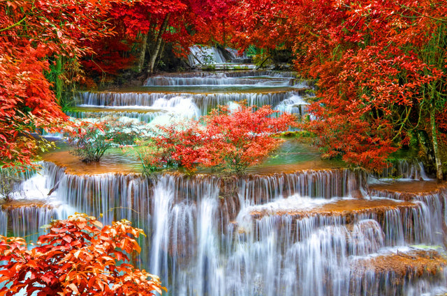 Crimson Falls Autumn Waterfall Canvas Wall Art