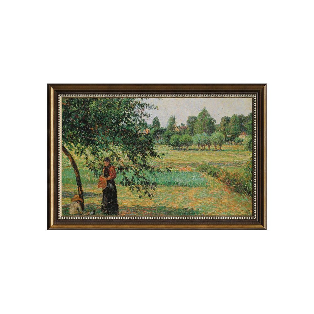 Woman With A Basket In The Meadow At Eragny By Camille Pissarro