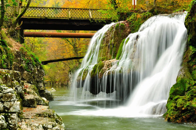 Bridge Over Tranquil Falls Canvas Wall Art