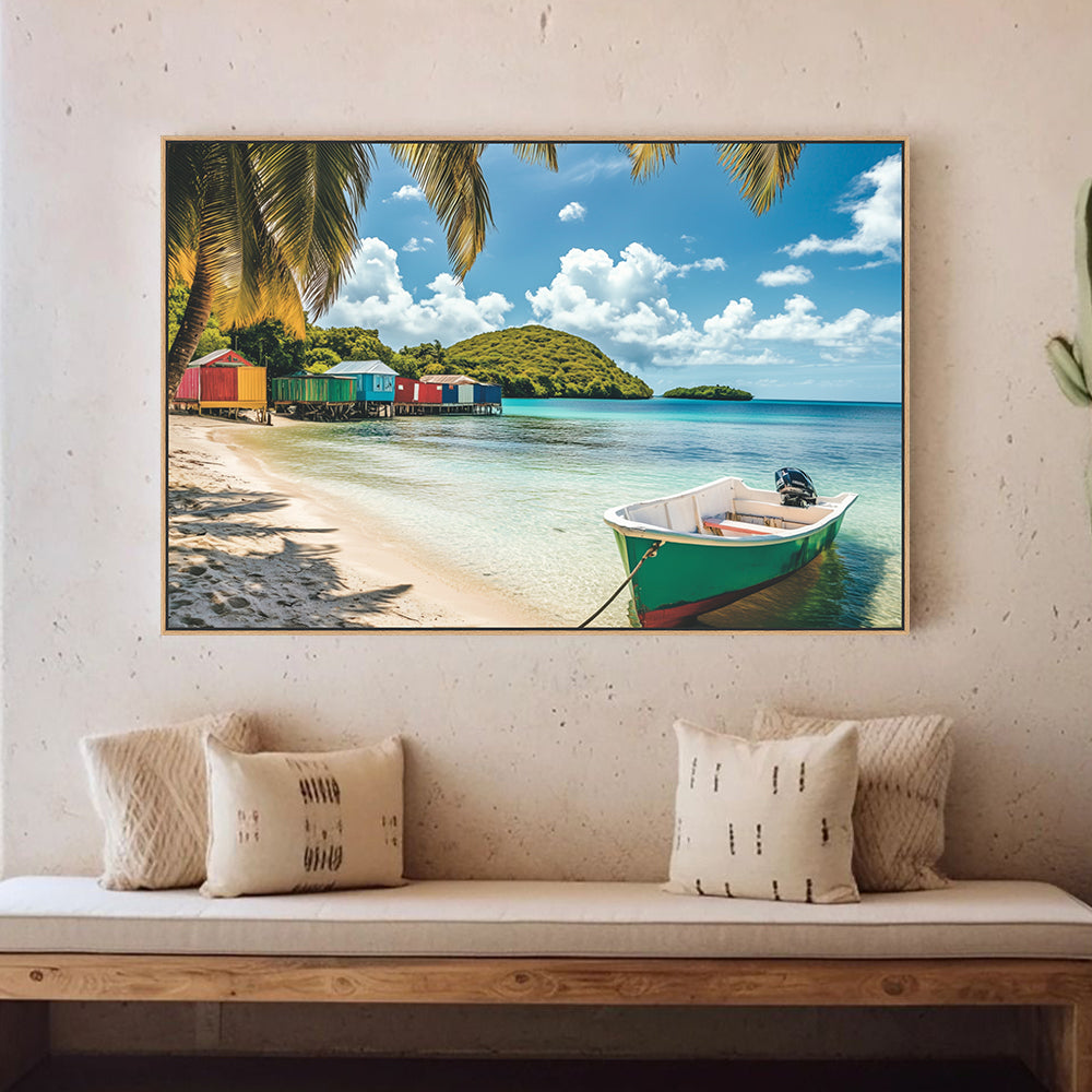 Sunny Beach And Boat Canvas Decor