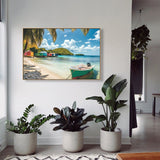 Sunny Beach And Boat Canvas Decor - Canvas Wall Art