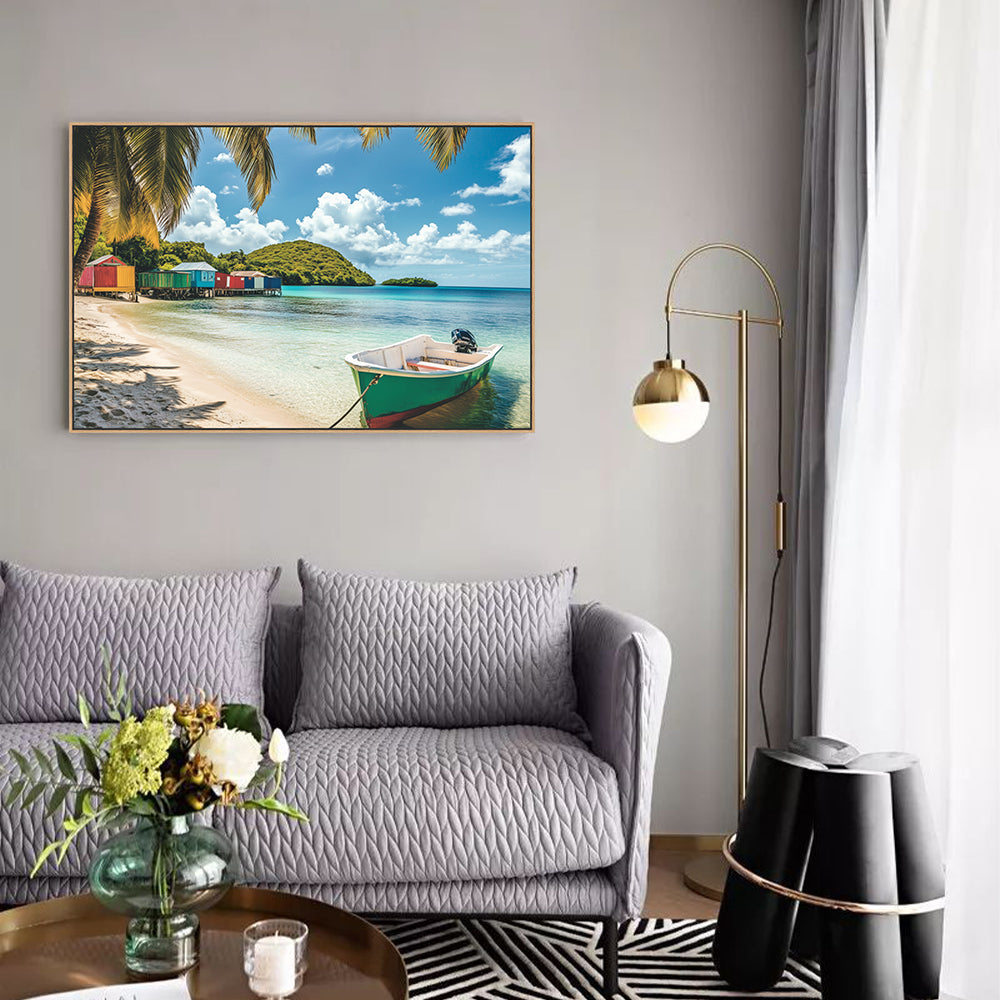 Sunny Beach And Boat Canvas Decor - Canvas Wall Art