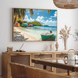 Sunny Beach And Boat Canvas Decor - Canvas Wall Art