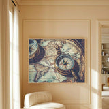 Vintage Compass and Map Canvas Wall Art