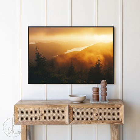 Misty Sunset Over Mountains Scenic Decor - Canvas Wall Art 