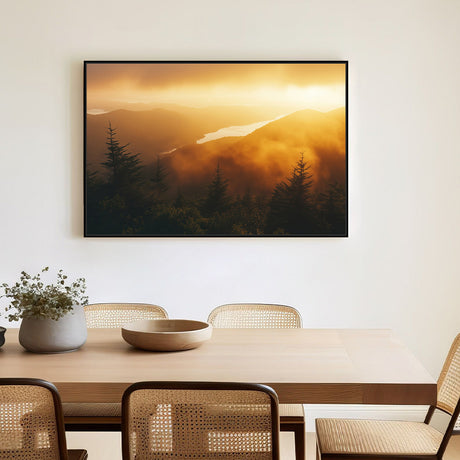 Misty Sunset Over Mountains Scenic Decor - Canvas Wall Art 