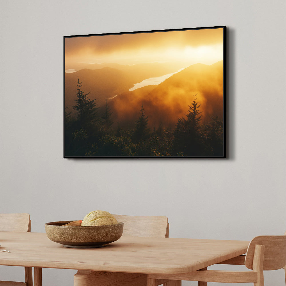 Misty Sunset Over Mountains Scenic Decor - Canvas Wall Art 