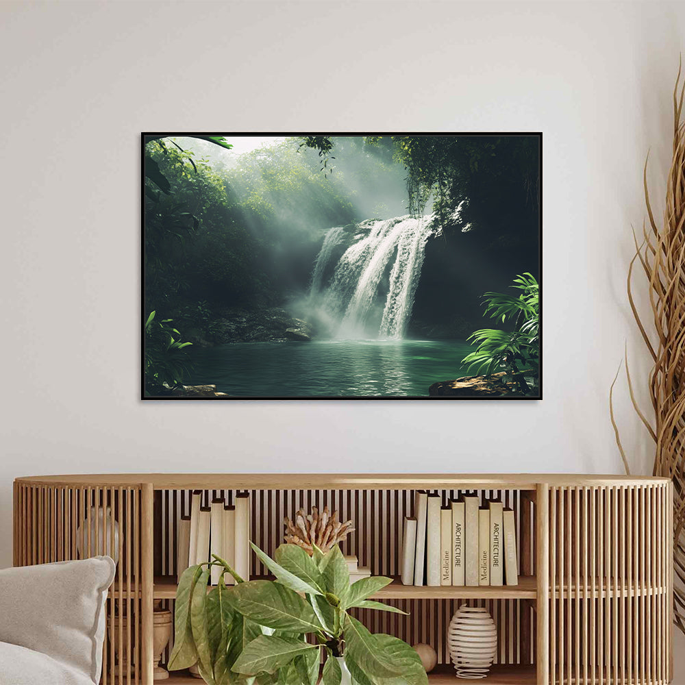 Tranquil Jungle Waterfall The Nature’s Serenity - Canvas Wall Art