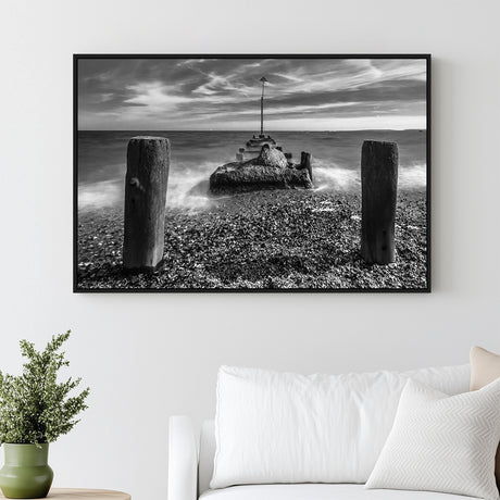 Black And White Seaside Pier Canvas Wall Art