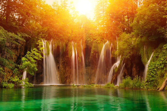 Sunlit Waterfall Paradise Canvas Wall Art