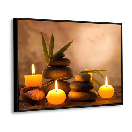 Zen Candle and Stone Meditation Canvas Wall Art
