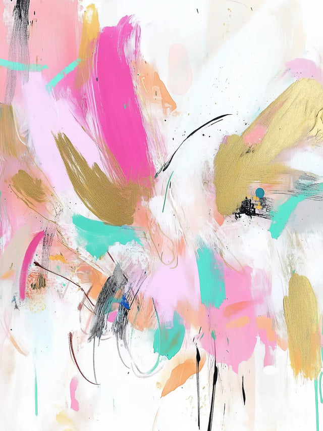 Vibrant  - Bold Pink, Gold, And Teal Design Canvas Wall Art