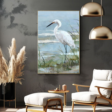 Tranquil Heron by the Water Canvas Wall Art