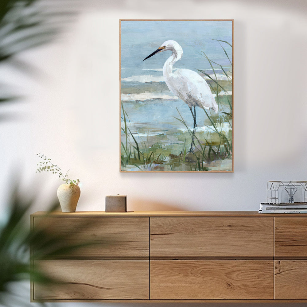 Tranquil Heron by the Water Canvas Wall Art