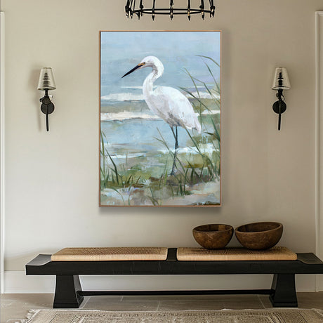 Tranquil Heron by the Water Canvas Wall Art