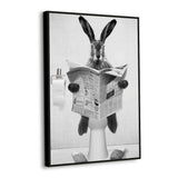 Funny Rabbit Bathroom  – Quirky Black & White Humor Décor Canvas Wall Art