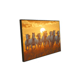 Canvas Wall Art: Galloping White Horses at Sunset