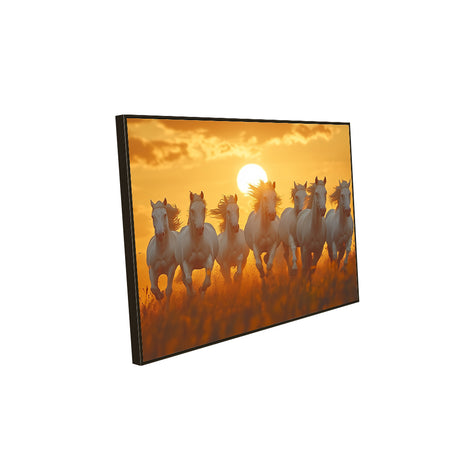 Canvas Wall Art: Galloping White Horses at Sunset