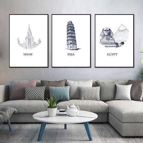 World Landmark Sketch Set Canvas Wall Art (Set of 3)