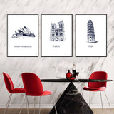 World Landmark Sketch Set Canvas Wall Art (Set of 3)