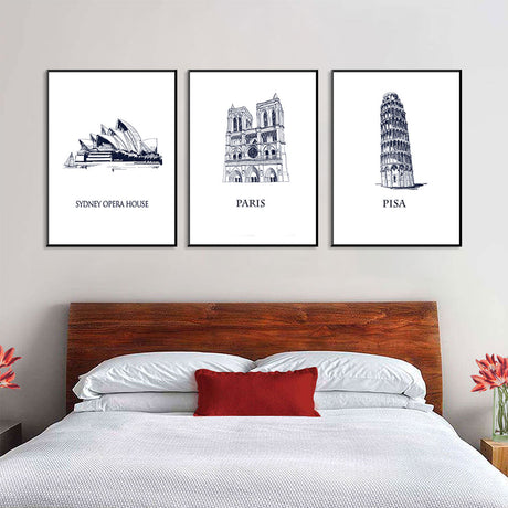 World Landmark Sketch Set Canvas Wall Art (Set of 3)