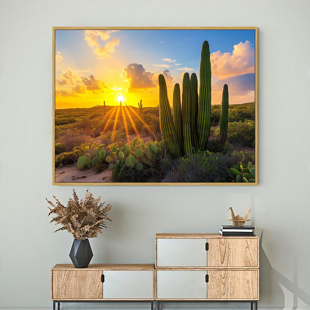 Desert Sunset with Cactus Landscape-Canvas Wall Art