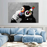 Banksy Graffiti Monkey with Headphones Canvas Wall Art