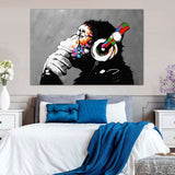 Banksy Graffiti Monkey with Headphones Canvas Wall Art