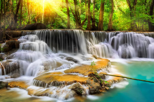 Golden Serenity Waterfall Canvas Wall Art