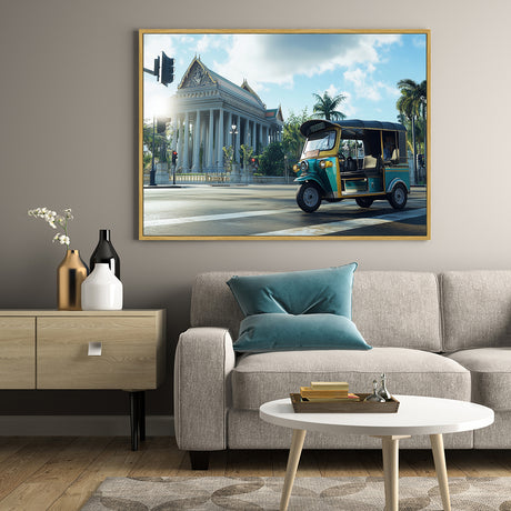 Cultural Tuk-Tuk And Temple Scene Canvas Wall Art