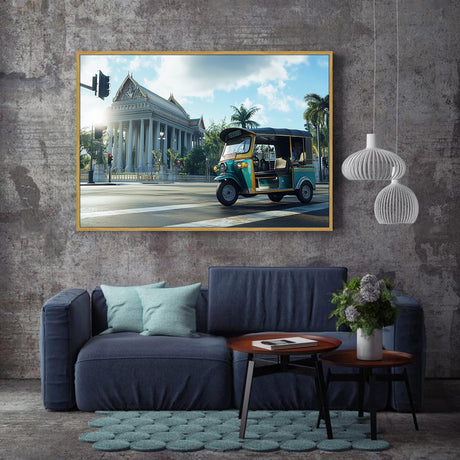 Cultural Tuk-Tuk And Temple Scene Canvas Wall Art