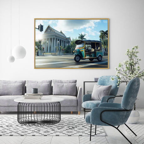 Cultural Tuk-Tuk And Temple Scene Canvas Wall Art